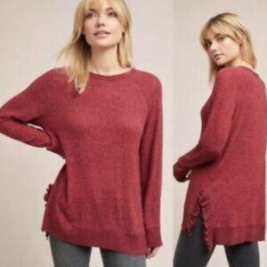 Anthropologie Ruffled-Hem Crew Neck Pullover